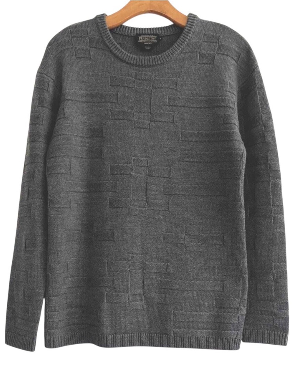 Pendleton Men's Dark Charcoal Textured Crewneck Sweater 100% Merino Wool